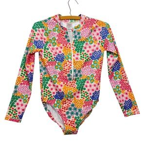 Hanna Andersson Girls Long Sleeve Rash Guard Swimsuit Floral Multi Color US 12